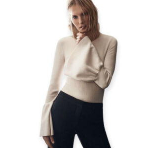 BCBG MAXAZRIA Cream Bell Sleeve Waverly Wool & Cashmere Blend Sweater SZ Small